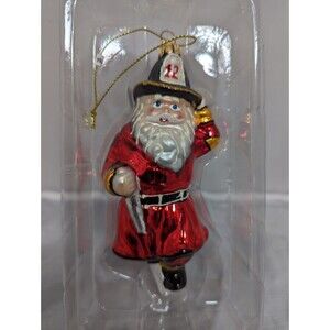 Ornaments for Officers Fireman Santa On Pole Glass Christmas Ornament